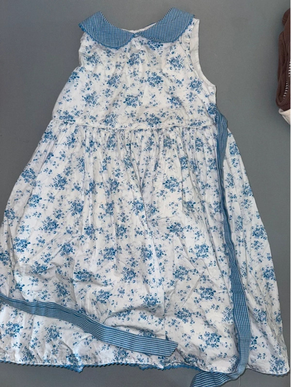 Vintage Maggie & Zoe 6X Poof Peter Pan Collar Blue Gingham Cottage Core Dress